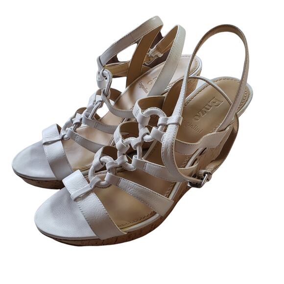 Enzo Angiolini Sandals Womens 9.5 Heels Shoes White Strappy Wedge Formal Prom - Picture 1 of 11